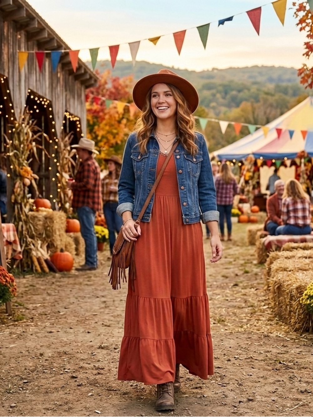 In Loom Boho Tiered Maxi Flowy Dress | Rust Terracotta Short Sleeve Size Medium